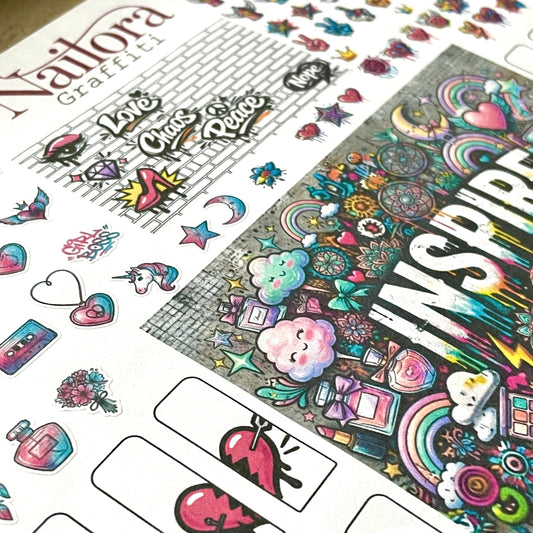 graffiti nail art sheet for making your own ail art decalsstickers, made by Nailora