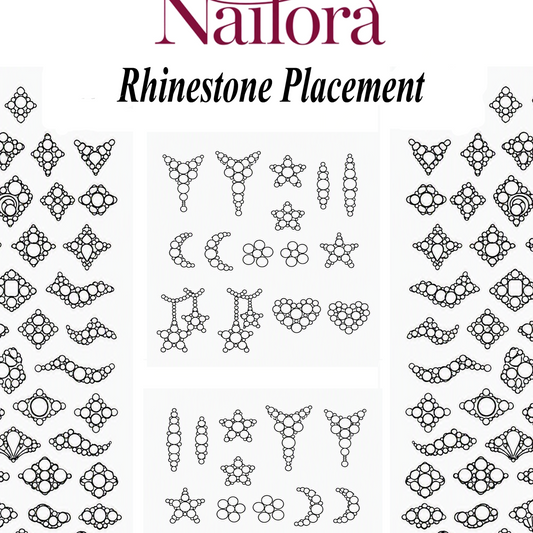rhinestone placement sheet, never have to decide where to put your stones on a nail, this is simple and easy to produce beautiful clusters on your nails, nailora has you covered